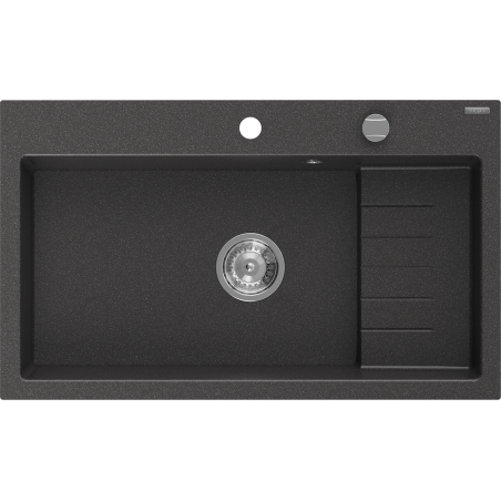 Mexen Omar gránit mosogató 1-medencés 800 x 480 mm, fekete pöttyös, króm szifon - 6520801005-76