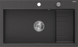Mexen Omar chiuvetă de granit cu 1 compartiment 800 x 480 mm, neagră cu pete, sifon cromat - 6520801005-76