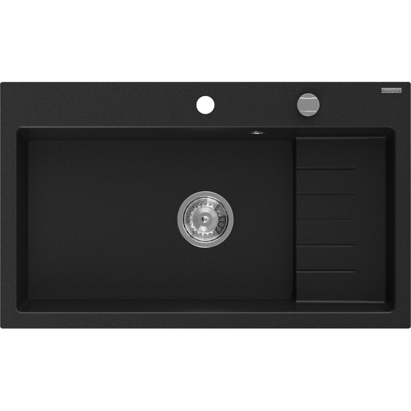 Mexen Omar 1-medencés, gránit mosogató 800 x 480 mm, fekete, króm szifon - 6520801005-77