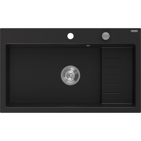 Mexen Omar chiuvetă granit cu 1 cuvă 800 x 480 mm, negru, sifon crom - 6520801005-77