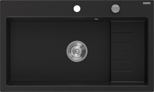 Mexen Omar 1-medencés, gránit mosogató 800 x 480 mm, fekete, króm szifon - 6520801005-77