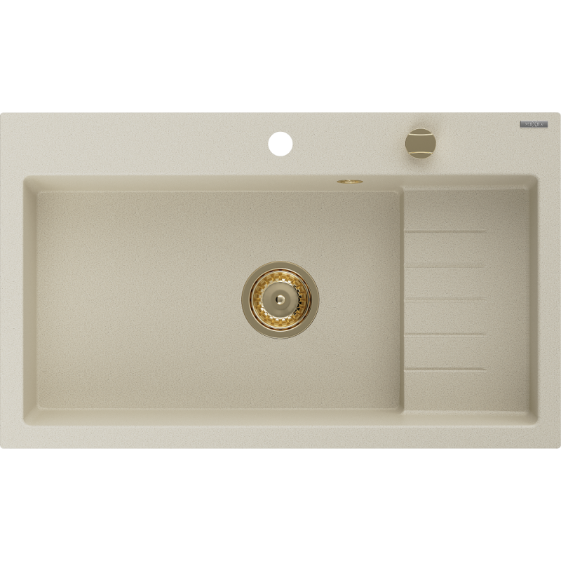 Mexen Omar chiuvetă granit 1-bază 800 x 480 mm, bej, sifon auriu - 6520801005-69-G