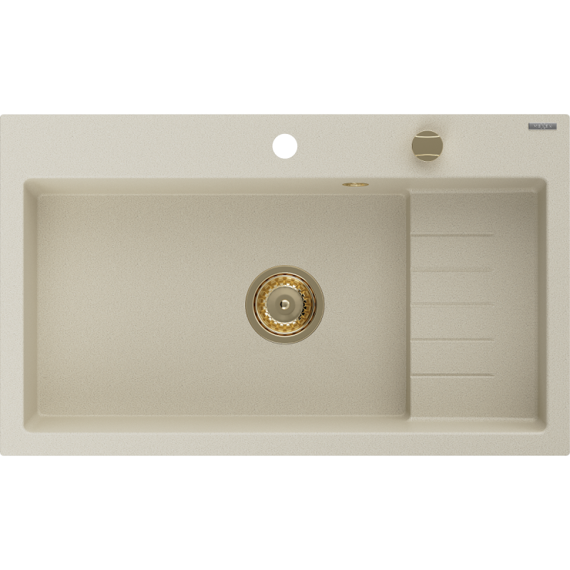 Mexen Omar gránit mosogató 1-medencés 800 x 480 mm, bézs, arany szifon - 6520801005-69-G