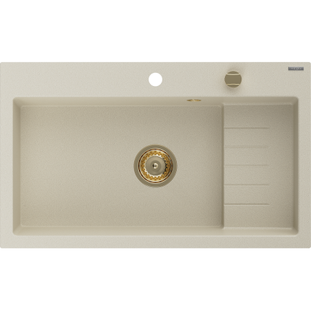 Mexen Omar gránit mosogató 1-medencés 800 x 480 mm, bézs, arany szifon - 6520801005-69-G