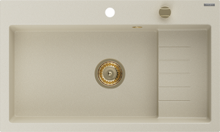 Mexen Omar chiuvetă de bucătărie din granit cu 1 cuvă 800 x 480 mm, bej, sifon auriu - 6520801005-69-G