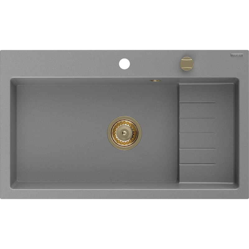 Chiuvetă granit Mexen Omar 1-cameră 800 x 480 mm, gri, sifon auriu - 6520801005-71-G