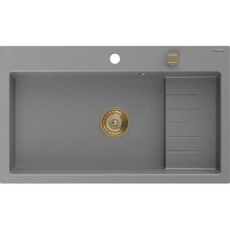 Chiuvetă granit Mexen Omar 1-cameră 800 x 480 mm, gri, sifon auriu - 6520801005-71-G