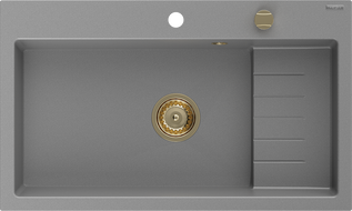Mexen Omar gránit mosogató 1-medencés 800 x 480 mm, szürke, arany szifonnal - 6520801005-71-G