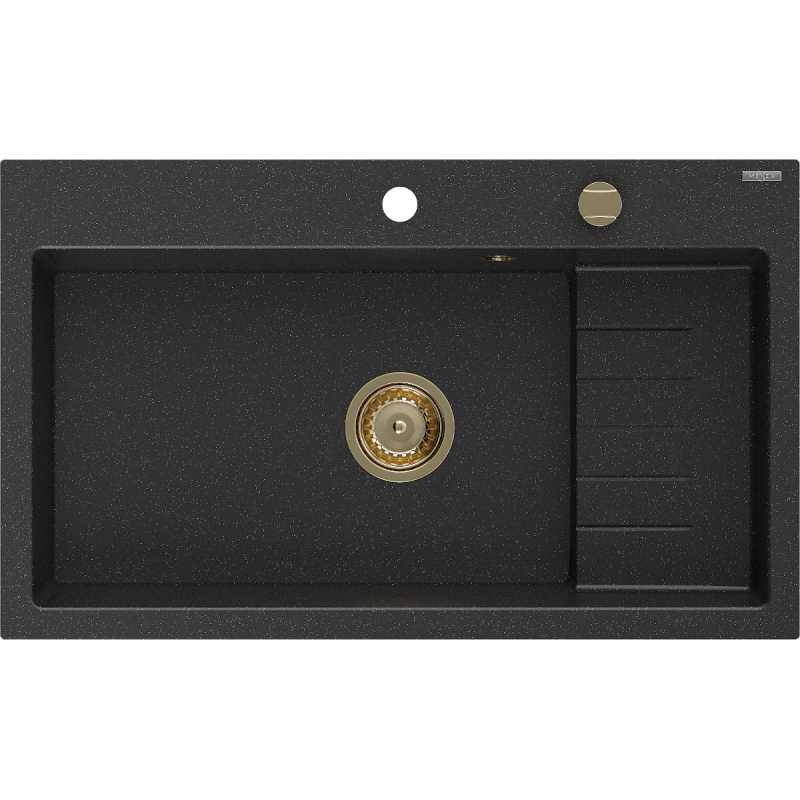 Mexen Omar chiuvetă granit 1-camere 800 x 480 mm, negru/argintiu metalic, sifon auriu - 6520801005-73-G