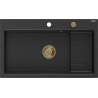 Mexen Omar chiuvetă de granit cu 1 compartiment 800 x 480 mm, negru/argintiu metalic, sifon auriu - 6520801005-73-G
