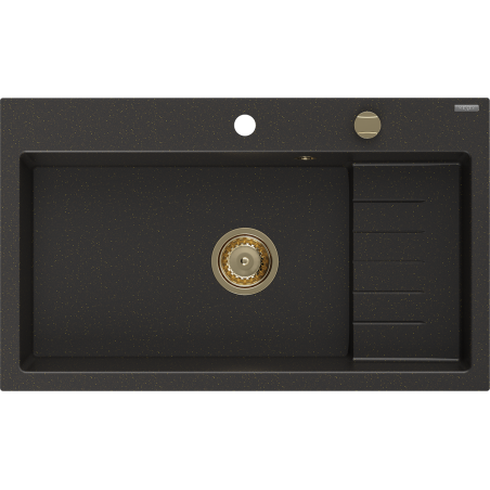 Mexen Omar 1 rekeszes gránit mosogató 800 x 480 mm, fekete/arany metál, arany szifonnal - 6520801005-75-G