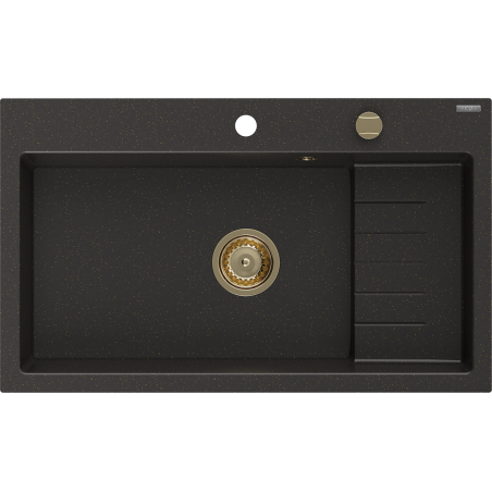 Mexen Omar chiuvetă de bucătărie din granit 1-cuvelă 800 x 480 mm, negru/auriu metalic, sifon auriu - 6520801005-75-G