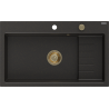 Mexen Omar chiuvetă de bucătărie din granit 1-cuvelă 800 x 480 mm, negru/auriu metalic, sifon auriu - 6520801005-75-G
