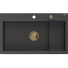 Mexen Omar chiuvetă de granit cu o singură cuvă 800 x 480 mm, neagră cu pete, sifon auriu - 6520801005-76-G