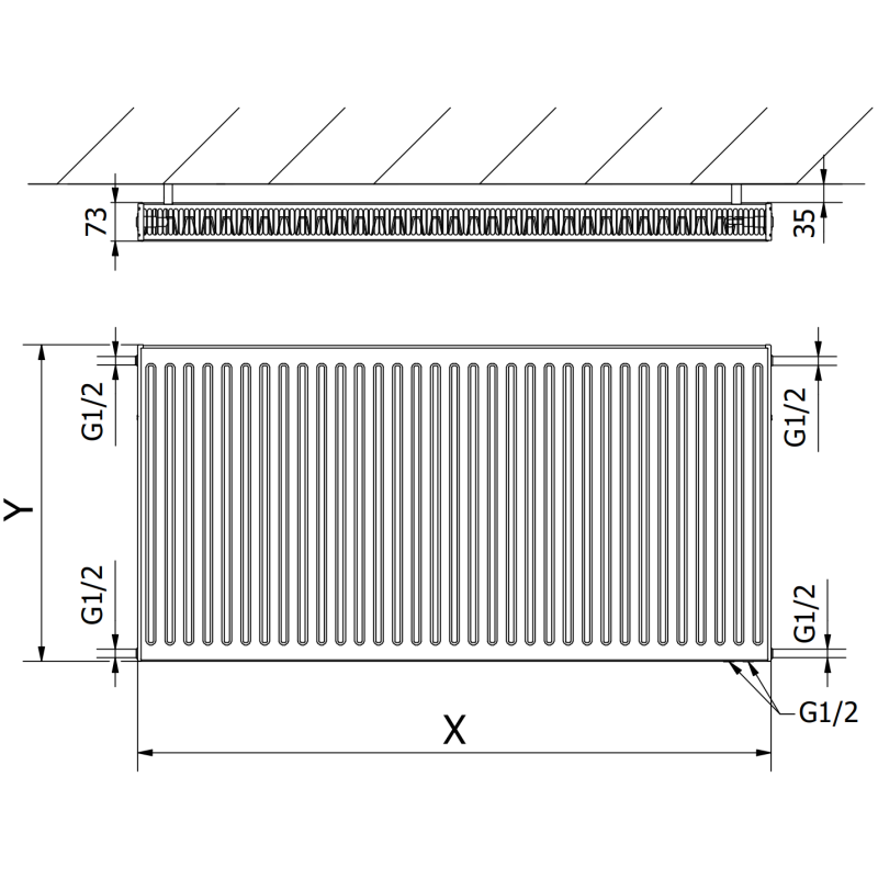 Mexen CV21 radiator plăci 300 x 1500 mm, conexiune inferioară, 1104 W, negru - W621-030-150-70