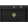 Mexen Omar chiuvetă de granit cu 1 compartiment 800 x 480 mm, negru, sifon auriu - 6520801005-77-G