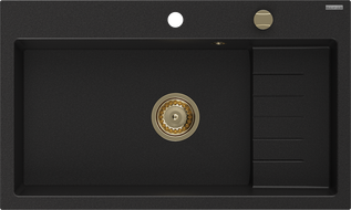 Mexen Omar chiuvetă de granit cu 1 compartiment 800 x 480 mm, negru, sifon auriu - 6520801005-77-G