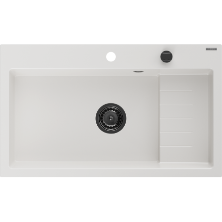 Mexen Omar 1 rekeszes gránit mosogató 800 x 480 mm, fehér, fekete szifon - 6520801005-20-B