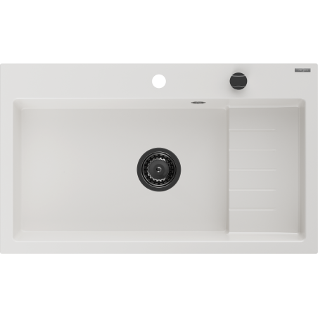 Mexen Omar chiuvetă de bucătărie din granit cu 1 compartiment 800 x 480 mm, alb, sifon negru - 6520801005-20-B
