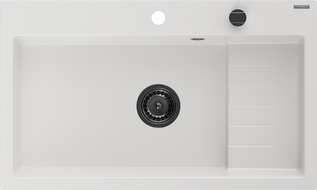 Mexen Omar chiuvetă de bucătărie din granit cu 1 compartiment 800 x 480 mm, alb, sifon negru - 6520801005-20-B