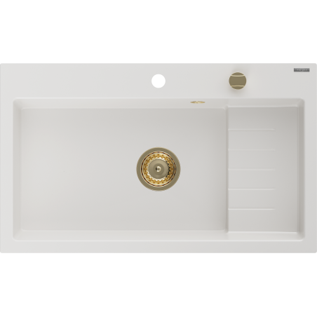 Mexen Omar chiuvetă granit 1-cameră 800 x 480 mm, albă, sifon auriu - 6520801005-20-G