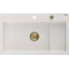 Mexen Omar chiuvetă de granit cu 1 compartiment 800 x 480 mm, alb, sifon auriu - 6520801005-20-G