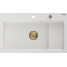 Mexen Omar egymedencés gránit mosogató 800 x 480 mm, fehér, arany szifon - 6520801005-20-G