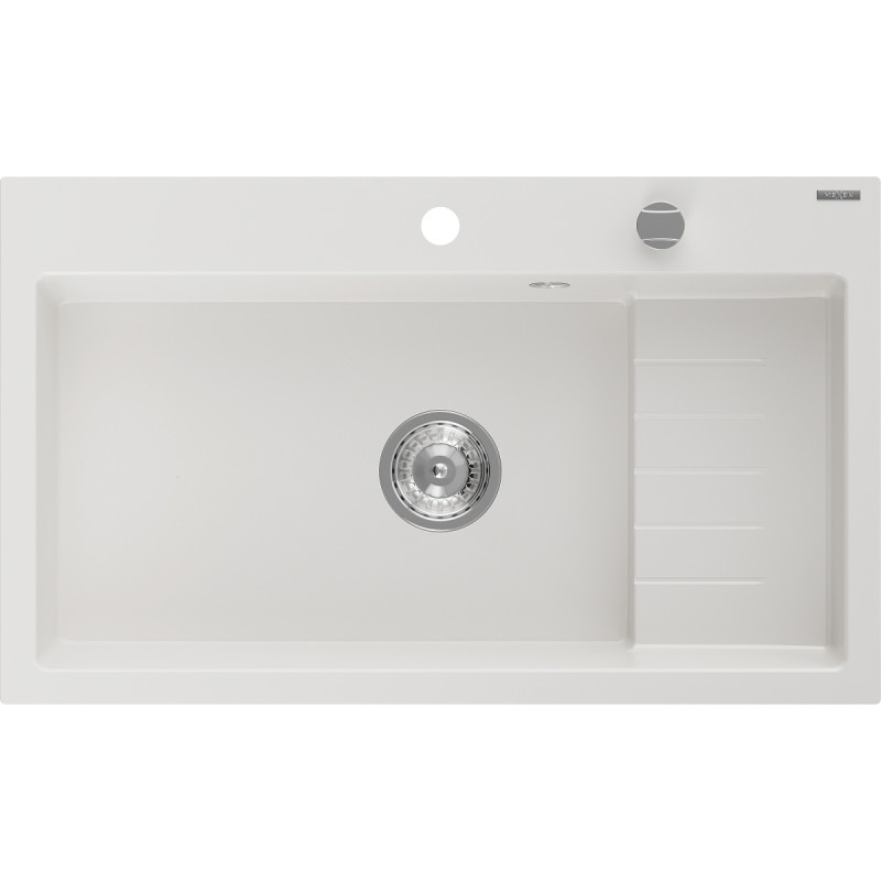 Mexen Omar chiuvetă de bucătărie din granit cu 1 cuvă 800 x 480 mm, alb, sifon cromat - 6520801005-20