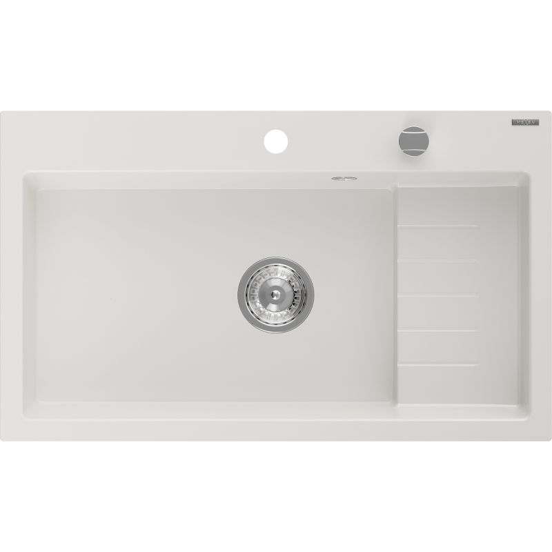 Mexen Omar chiuvetă din granit cu 1 compartiment 800 x 480 mm, alb, sifon cromat - 6520801005-20