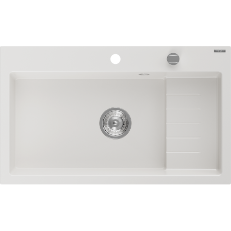 Mexen Omar chiuvetă de bucătărie din granit cu 1 compartiment 800 x 480 mm, alb, sifon crom - 6520801005-20