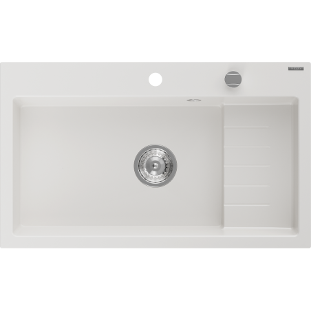 Mexen Omar chiuvetă de bucătărie din granit cu 1 cuvă 800 x 480 mm, alb, sifon cromat - 6520801005-20