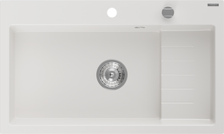 Mexen Omar chiuvetă de bucătărie din granit cu 1 cuvă 800 x 480 mm, alb, sifon cromat - 6520801005-20
