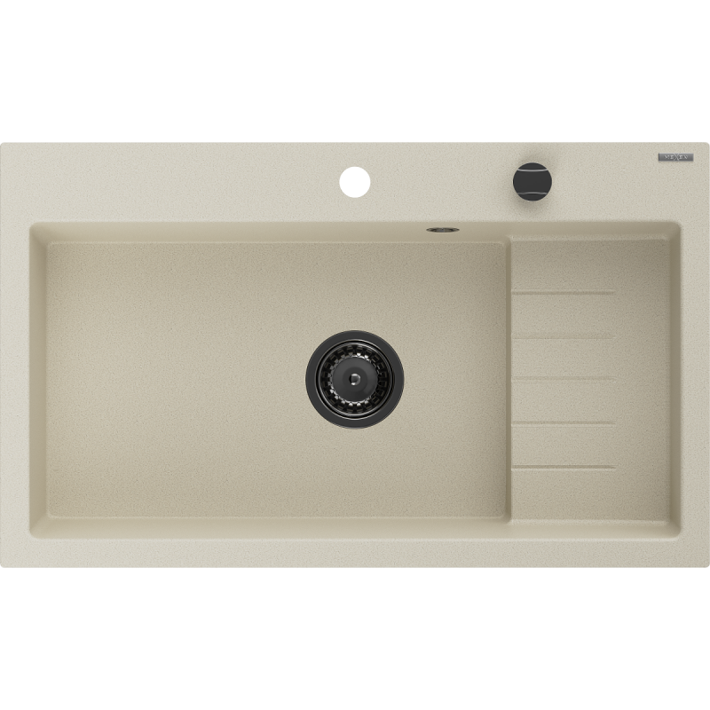 Mexen Omar 1-medencés gránit mosogató 800 x 480 mm, bézs, fekete szifon - 6520801005-69-B