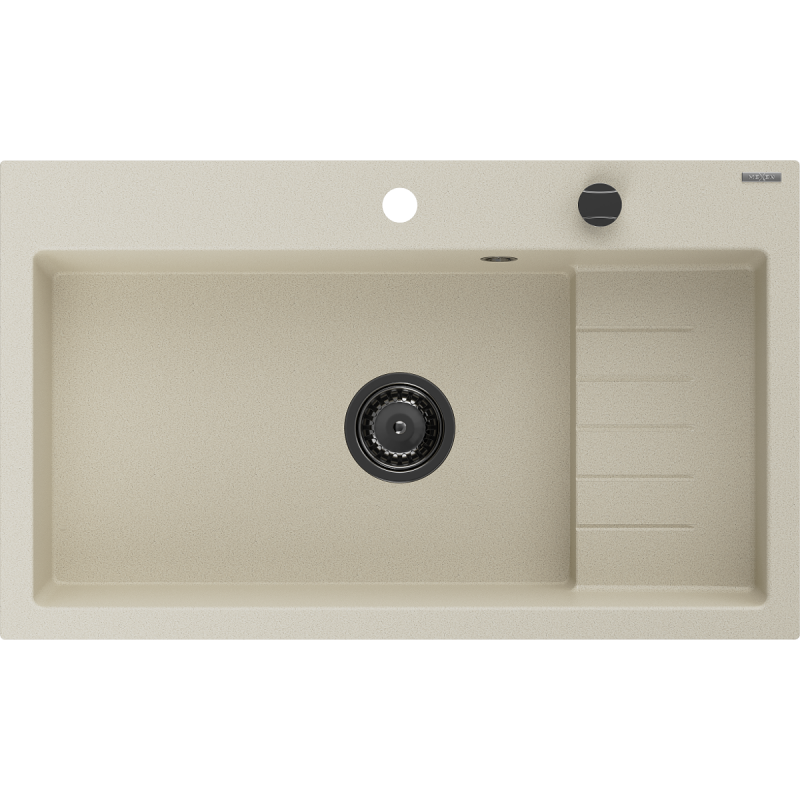 Mexen Omar gránit mosogató 1-medencés 800 x 480 mm, bézs, fekete szifon - 6520801005-69-B