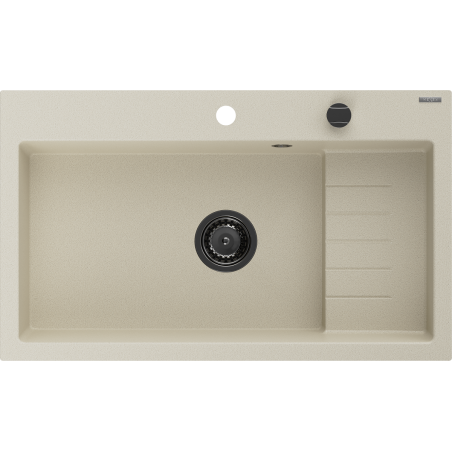 Mexen Omar chiuvetă de bucătărie din granit cu 1 compartiment 800 x 480 mm, bej, sifon negru - 6520801005-69-B