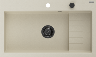 Mexen Omar chiuvetă de bucătărie din granit cu 1 compartiment 800 x 480 mm, bej, sifon negru - 6520801005-69-B