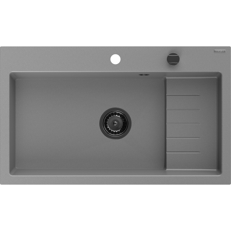 Mexen Omar chiuvetă din granit cu 1 compartiment 800 x 480 mm, gri, sifon negru - 6520801005-71-B