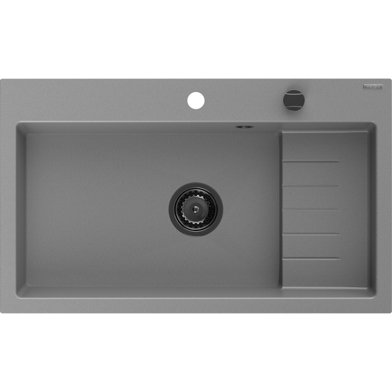 Mexen Omar chiuvetă granit 1 cameră 800 x 480 mm, gri, sifon negru - 6520801005-71-B