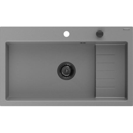 Mexen Omar egymedencés gránit mosogató 800 x 480 mm, szürke, fekete szifon - 6520801005-71-B