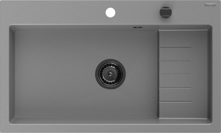 Mexen Omar gránit mosogató 1-medencés 800 x 480 mm, szürke, fekete szifon - 6520801005-71-B