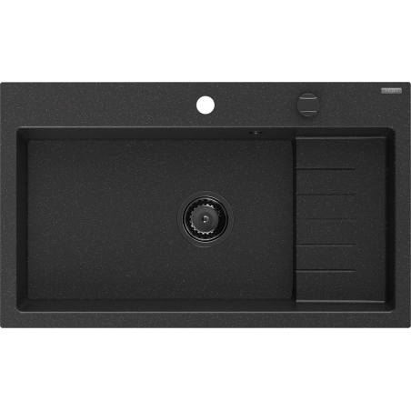 Mexen Omar chiuvetă din granit 1 compartiment 800 x 480 mm, negru/argintiu metalizat, sifon negru - 6520801005-73-B