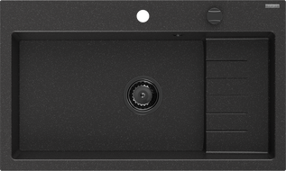 Mexen Omar chiuvetă din granit cu 1 compartiment 800 x 480 mm, negru/argintiu metalizat, sifon negru - 6520801005-73-B
