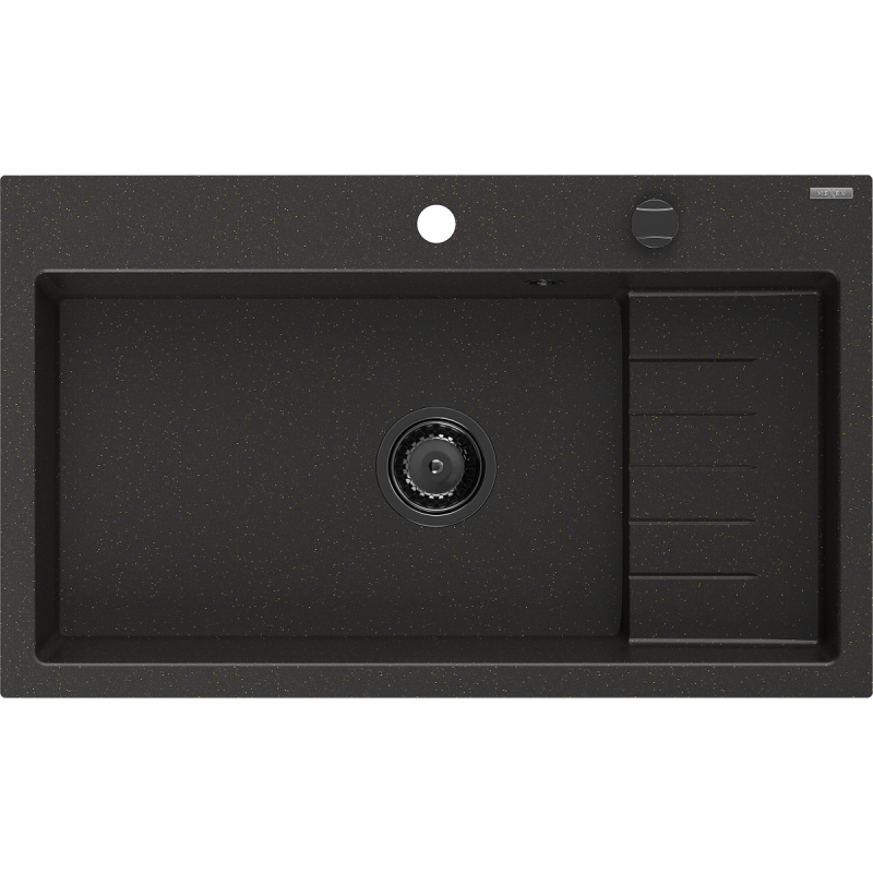 Mexen Omar chiuvetă din granit, 1 compartiment 800 x 480 mm, negru/auriu metalizat, sifon negru - 6520801005-75-B