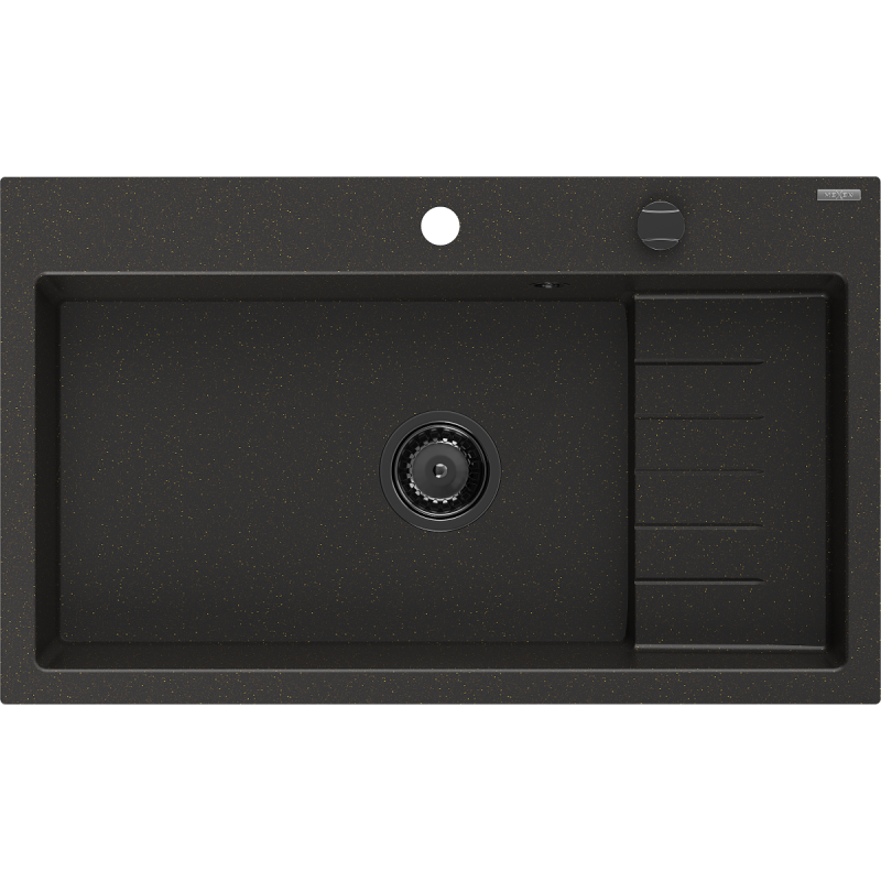 Mexen Omar egymedencés gránit mosogató 800 x 480 mm, fekete/arany metál, fekete szifonnal - 6520801005-75-B