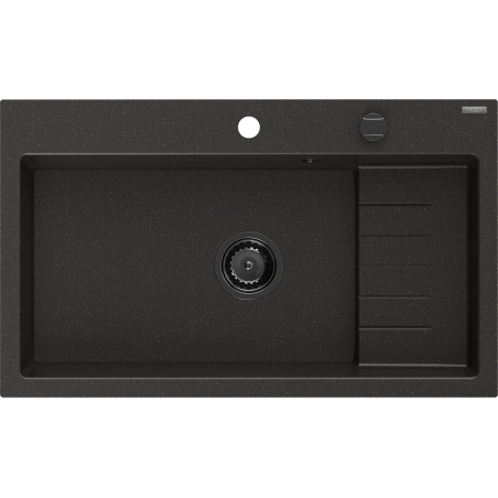 Mexen Omar chiuvetă de granit cu 1 compartiment 800 x 480 mm, negru/auriu metalic, sifon negru - 6520801005-75-B