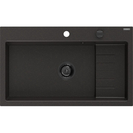 Mexen Omar egymedencés gránit mosogató 800 x 480 mm, fekete/arany metál, fekete szifonnal - 6520801005-75-B