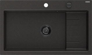 Mexen Omar chiuvetă din granit, 1 compartiment 800 x 480 mm, negru/auriu metalizat, sifon negru - 6520801005-75-B