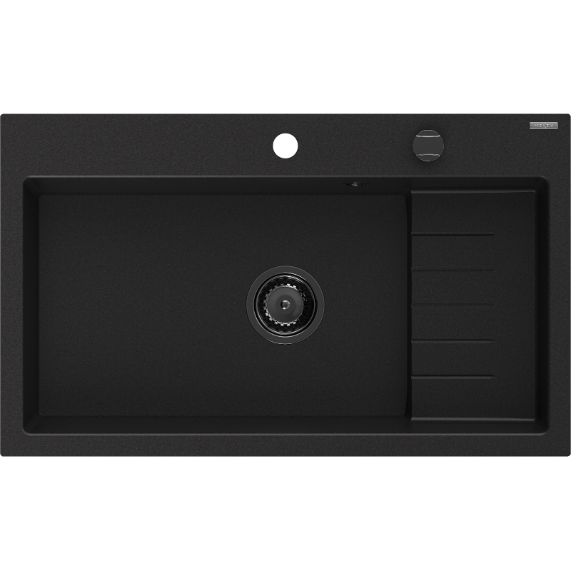 Mexen Omar chiuvetă din granit cu 1 compartiment 800 x 480 mm, negru, sifon negru - 6520801005-77-B