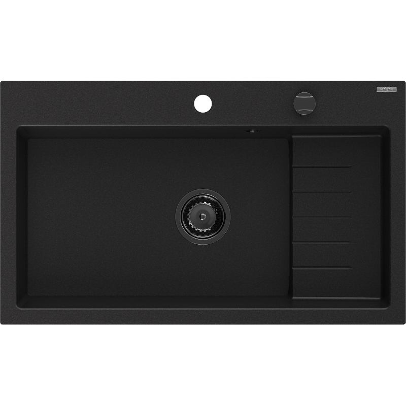 Mexen Omar gránit mosogató 1-medencés 800 x 480 mm, fekete, fekete szifon - 6520801005-77-B