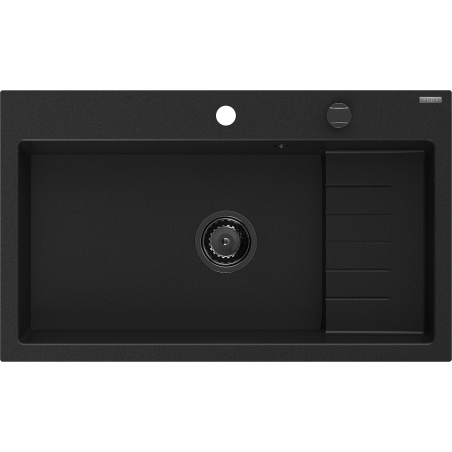 Mexen Omar chiuvetă din granit cu 1 compartiment 800 x 480 mm, negru, sifon negru - 6520801005-77-B
